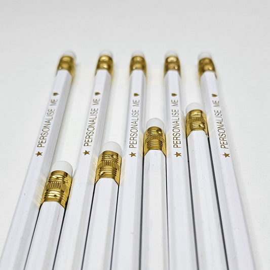 White Personalised HB Pencils - 5 Pack